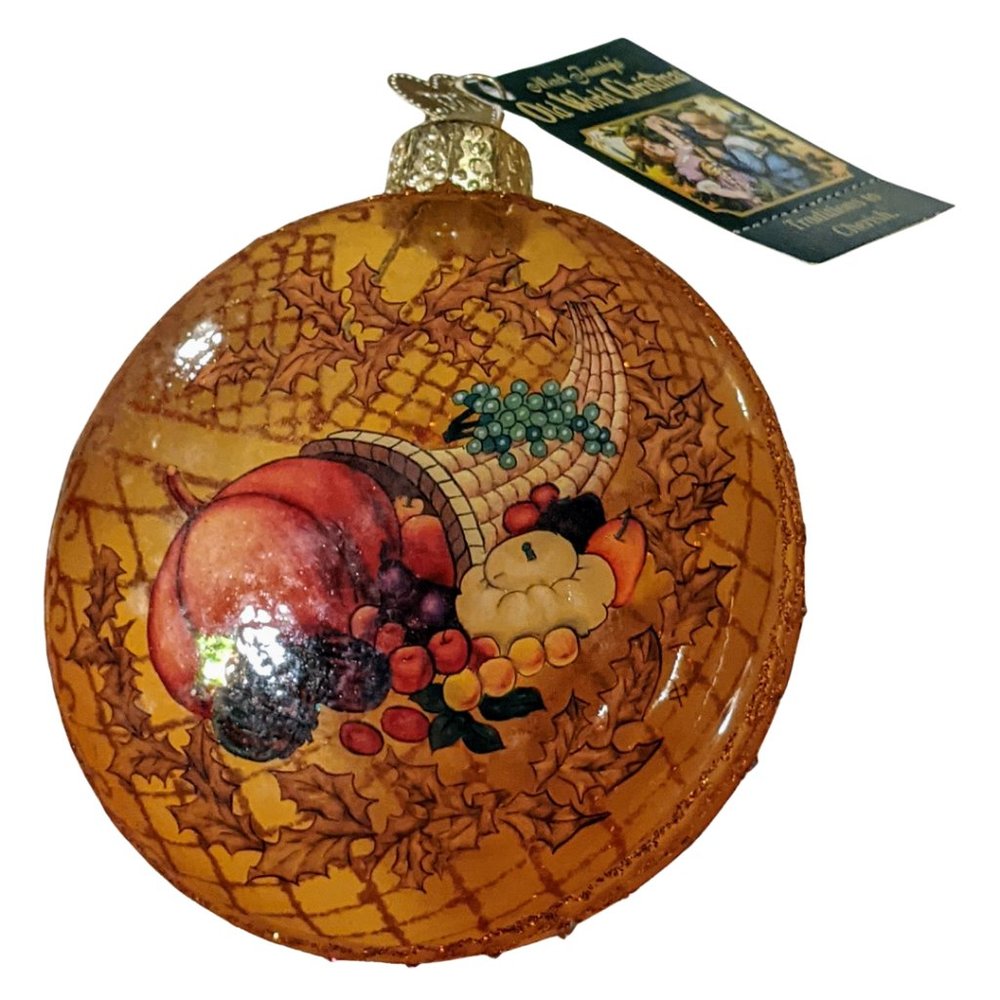 2001 Old World Christmas Cornucopia Fall Orange Glass Ornament